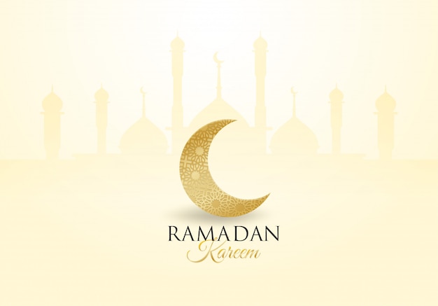 Ramadan Kareem. Design with moon, lantern golden, light and shadow.