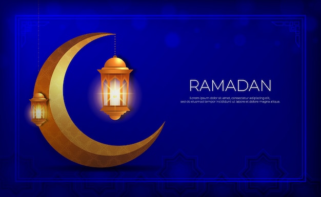 Vector ramadan kareem donkerblauwe & gouden achtergrond