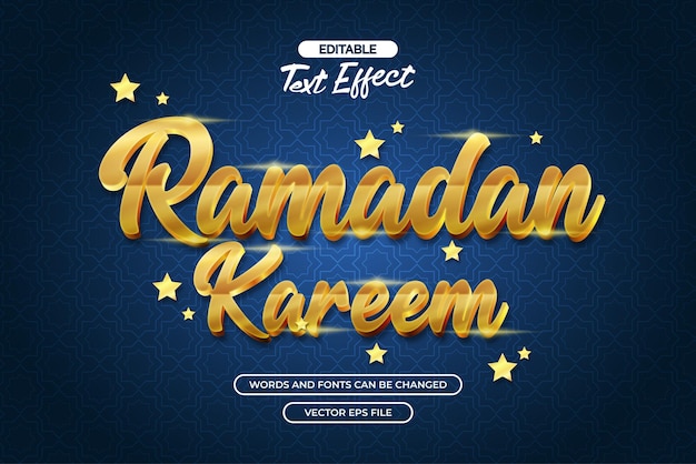 ramadan kareem editable text effect with gold effect and with moon and star decoration