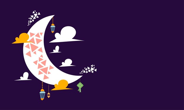 ramadan kareem eid-al fitr poster sjabloon met ornament lettern en moskee vector achtergrondontwerp