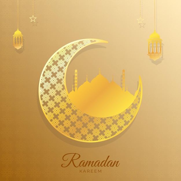 Vector ramadan kareem eid mubarak achtergrondontwerp sjabloon met gouden ornamenten