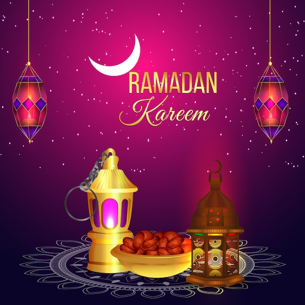 Ramadan kareem o eid mubarak celebrazione lanterna realistica e