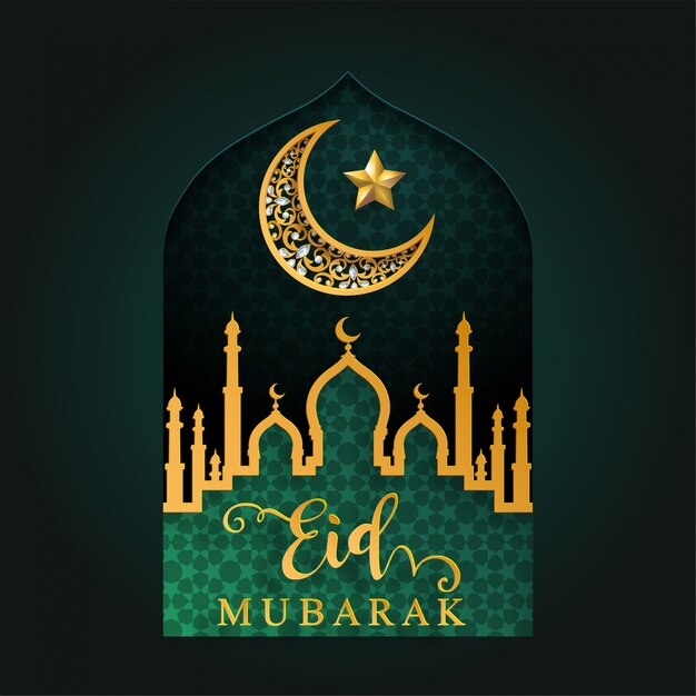 Ramadan Kareem or Eid mubarak  greeting background Islamic with gold patterned and crystals on paper color background.