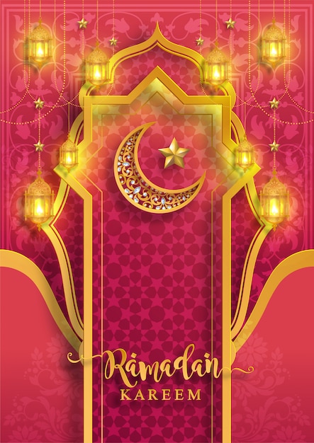 Рамадан Карим или Ид Мубарак приветствие фон Исламская с рисунком золота и кристаллов на фоне цвета бумаги.