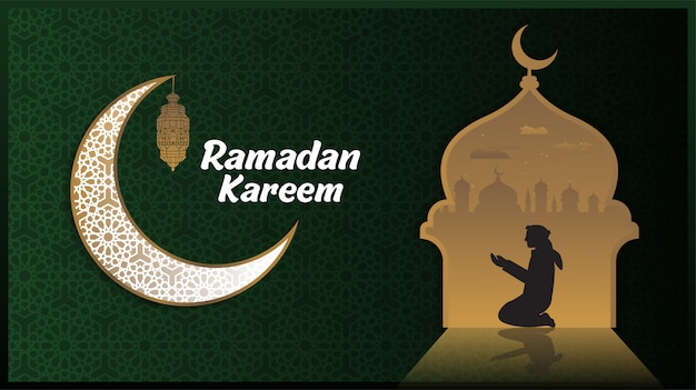 Ramadan kareem o eid mubarak sfondo design islamico con luna e lanterna modello classico.