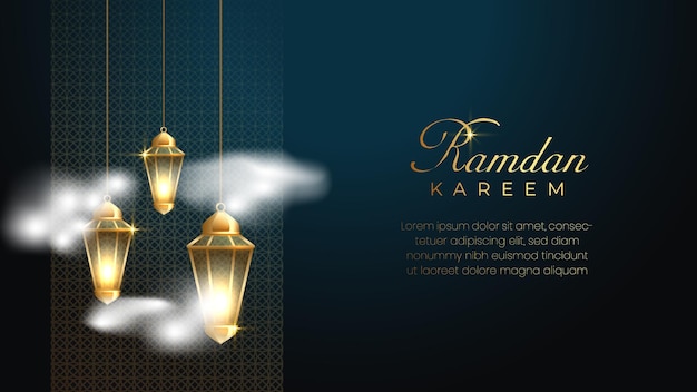 Ramadan Kareem or Eid Mubarak Islamic design with crescent moon on dark blue background