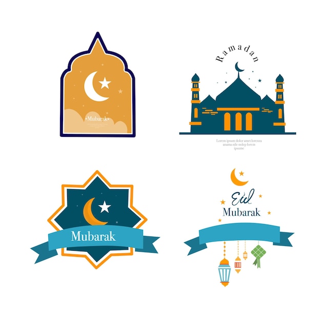 Ramadan kareem eidal fitr poster modello con ornamento lettern e disegno di sfondo vettoriale moschea