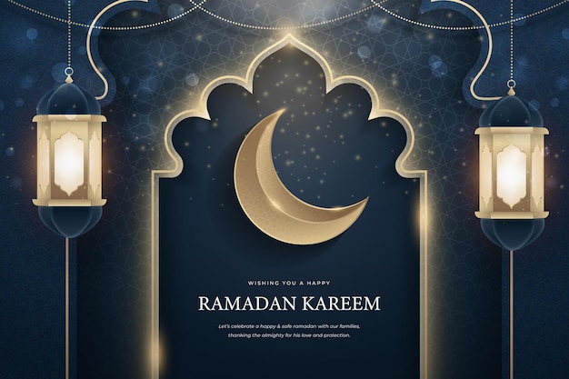 Vector ramadan kareem elegante maan met gloeiend lantaarnontwerp als achtergrond