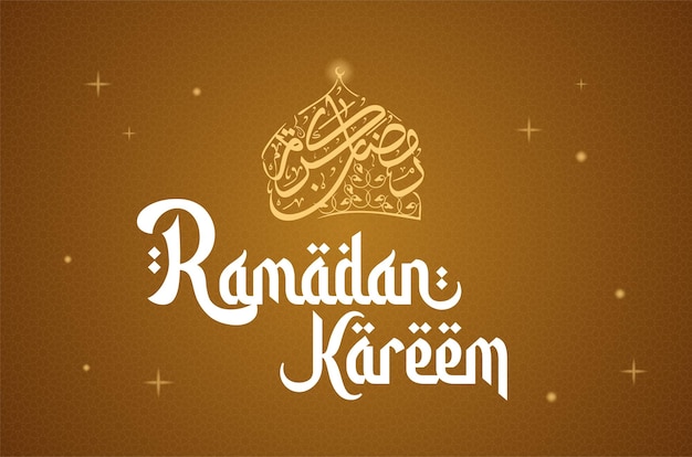 Vector ramadan kareem english typography and arabic calligraphy greetings