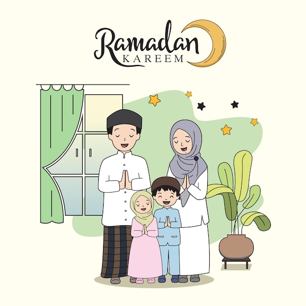 Ramadan kareem family celebration flat