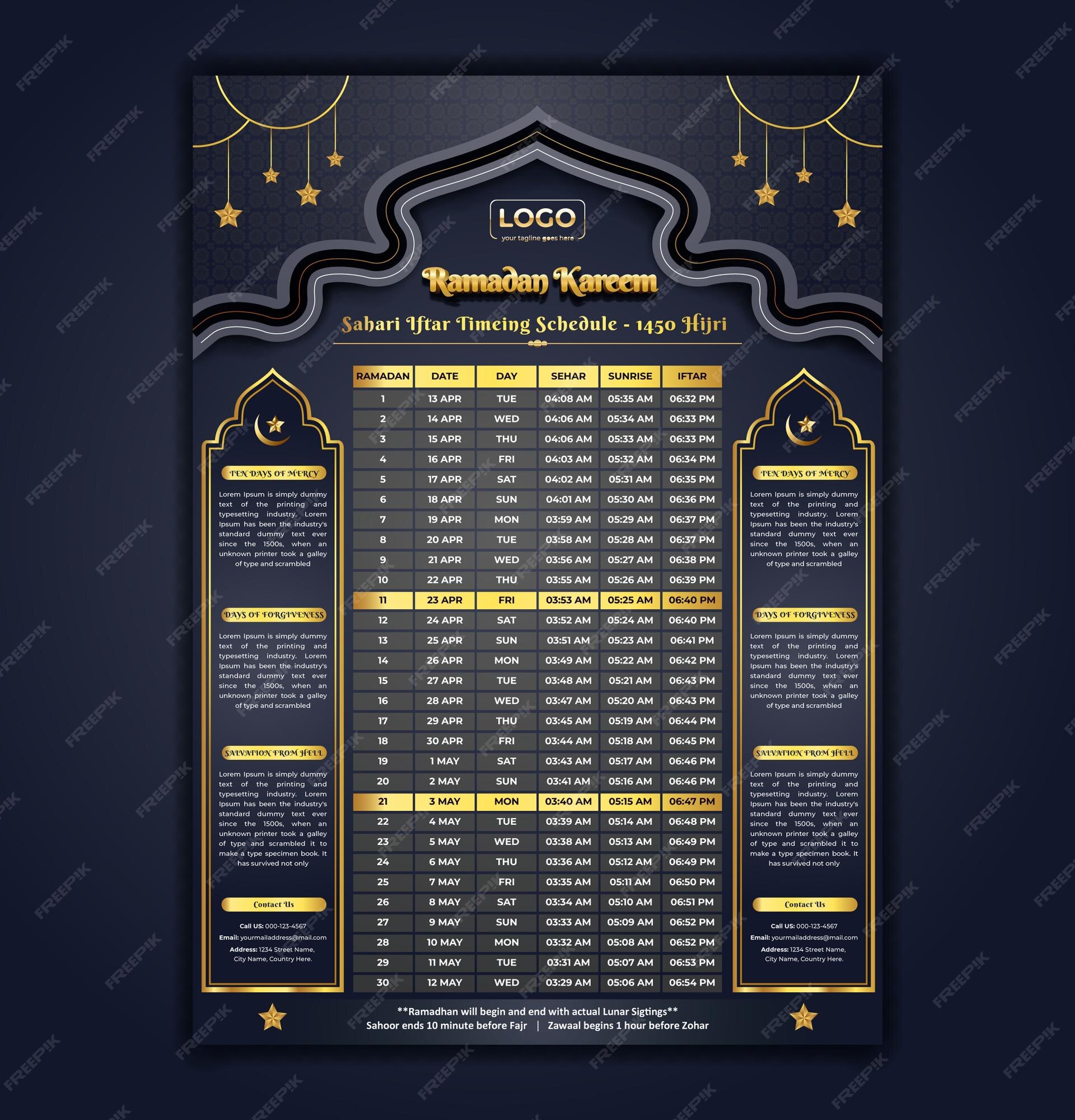 Premium | Ramadan fasting and prayer time guide ramadan calendar design template and sehri