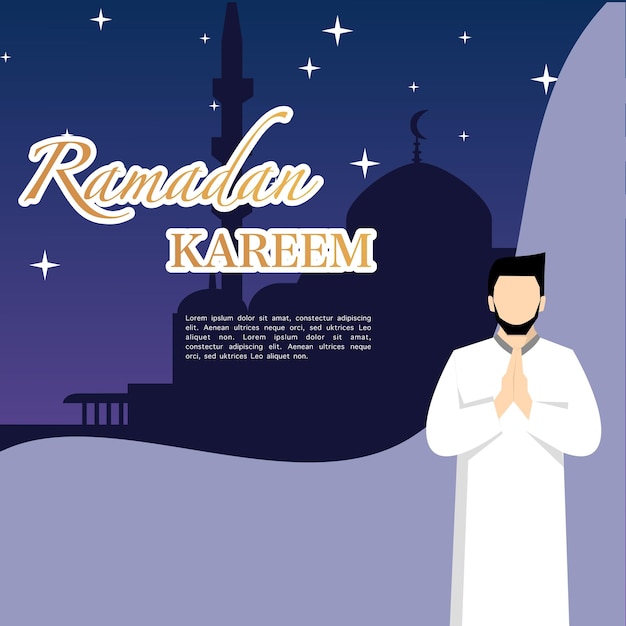 ramadan kareem felicitatie concept met mannelijke karakter ramadan concept illustratie set Gelukkig