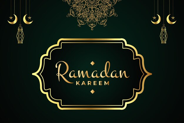 Banner dorato del festival ramadan kareem con candele e luna