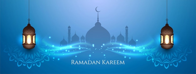 Ramadan kareem festival stijlvol blauw spandoekontwerp