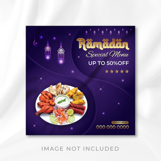 Ramadan kareem Food Menu en traditionele islamitische festival religieuze sociale media poster