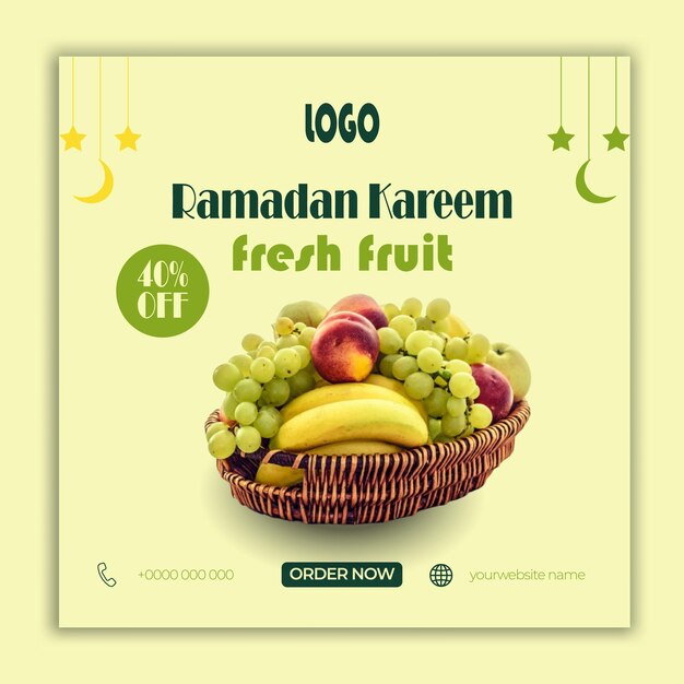 Ramadan Kareem fresh fruit social media post banner template