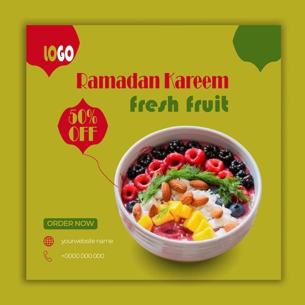 Ramadan Kareem fresh fruit social media post banner template