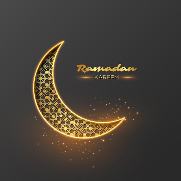 Ramadan kareem glitter holiday design with glowing lights.