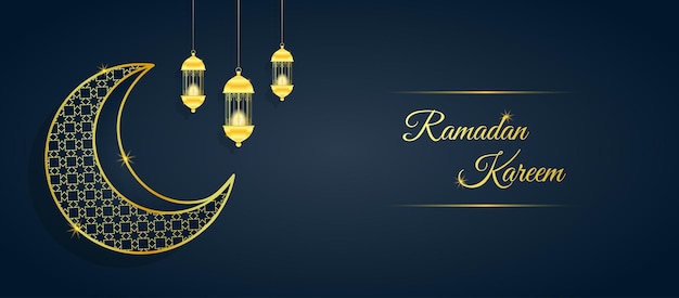 Ramadan Kareem Gold moon and abstract luxury islamic elements background