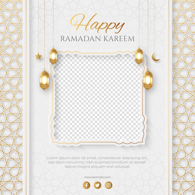 Ramadan Kareem Golden Luxury Social Media Post with Arabic Style Pattern and Copy Space for Photo