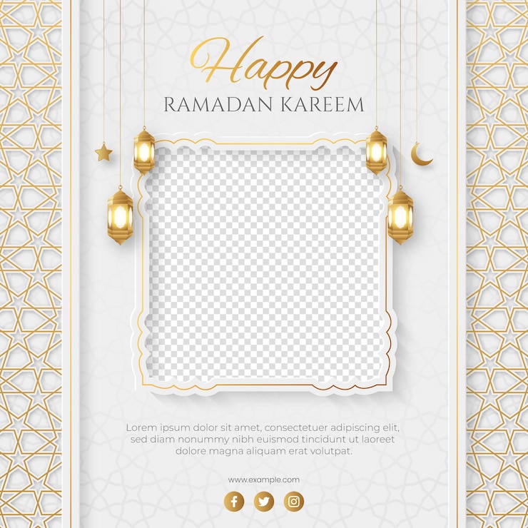 Vector ramadan kareem golden luxury social media post with arabic style pattern and copy space for photo