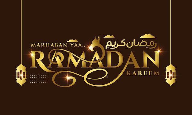 Vector ramadan kareem gouden islamitische banner op zwarte achtergrond