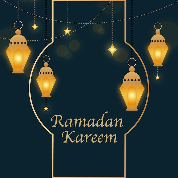 Ramadan Kareem Green Background With Lanterns