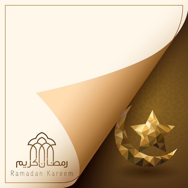 Ramadan kareem greeting background islamic crescent and star with folding paper