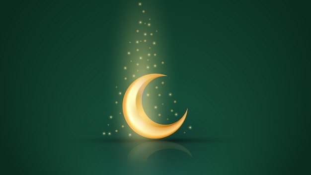 Sfondo di auguri ramadan kareem con luna crescente islamica 3d e coriandoli chiari