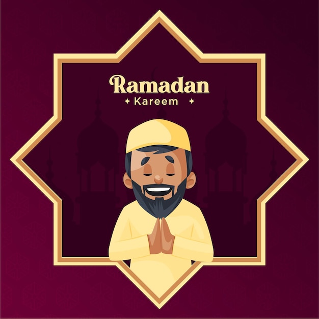 Ramadan Kareem greeting card design template on colorful background