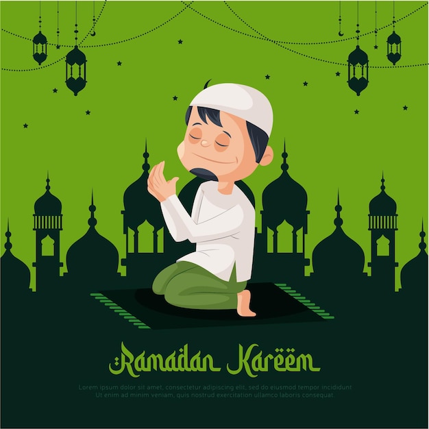 Vector ramadan kareem greeting card design template with muslim man