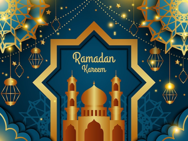 Ramadan kareem biglietto di auguri disegno di sfondo islamico illustrazione vettoriale