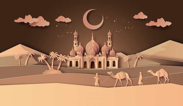 Vector ramadan kareem greeting card, paper art