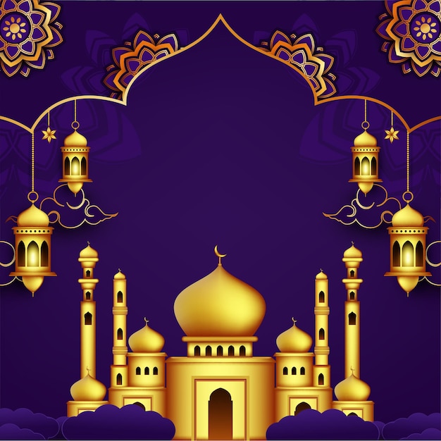 Ramadan kareem greeting card in paper style