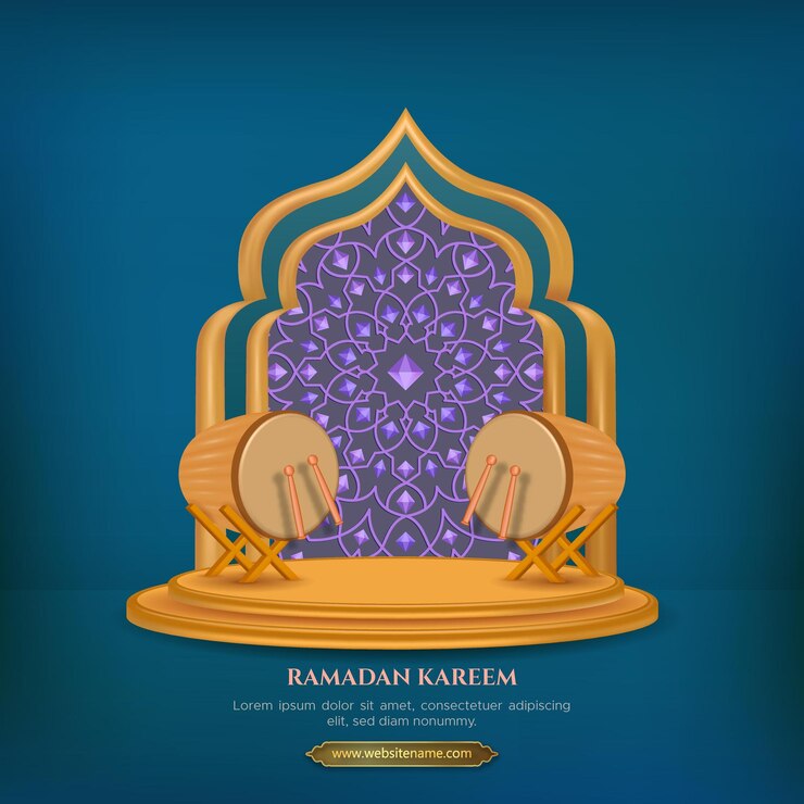 वेक्टर ramadan kareem greeting card poster template with bedugs drum and mosque gate