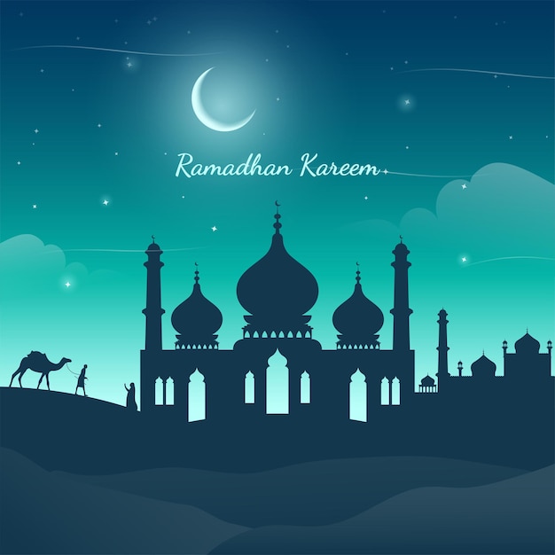 Biglietto di auguri ramadan kareem ramadhan mubarak. mese di digiuno per i musulmani. modello vettoriale