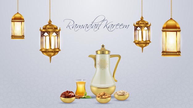 Ramadan kareem greeting card template islamic with geomteric pattern.