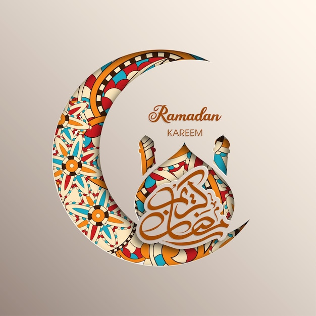 Vector ramadan kareem greeting card with arabic calligraphy