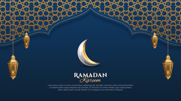 Cartolina d'auguri di ramadan kareem con una falce di luna e testo.