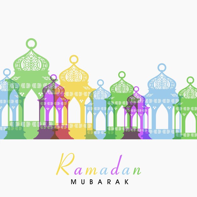 Ramadan Kareem Greeting Card With Flat Colorful Arabic Lanterns On White Background