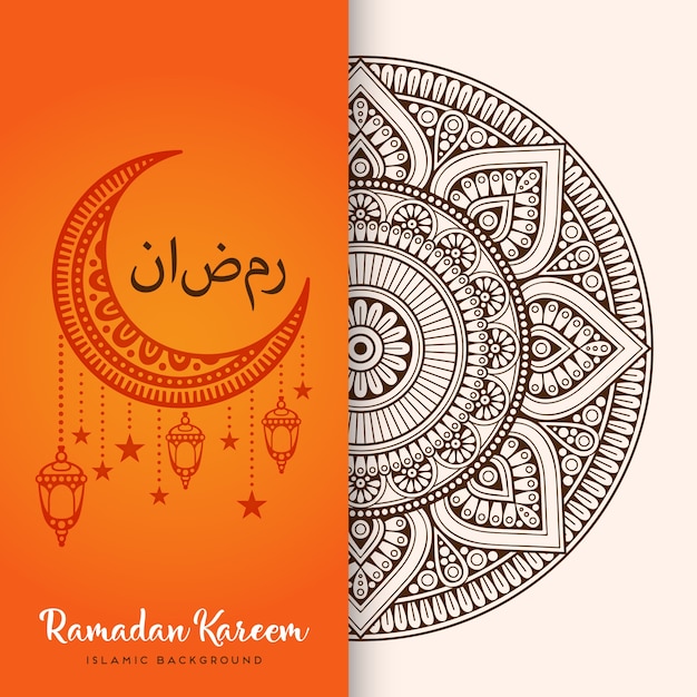 Ramadan kareem greeting card with mandala