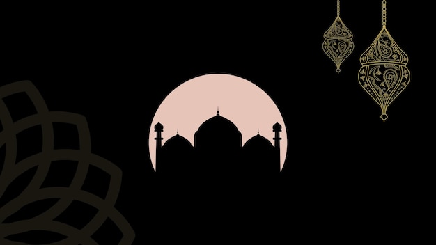 Ramadan Kareem Greeting Card with Mosque and lanterns