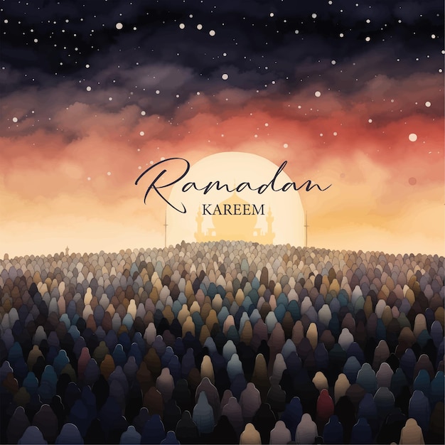 Vector ramadan kareem greeting card with mosque silhouette vector illustration