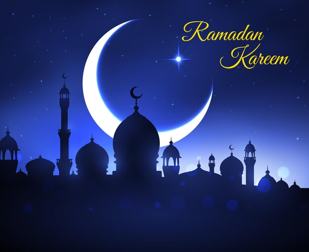 Vector ramadan kareem greeting card with muslim mosque