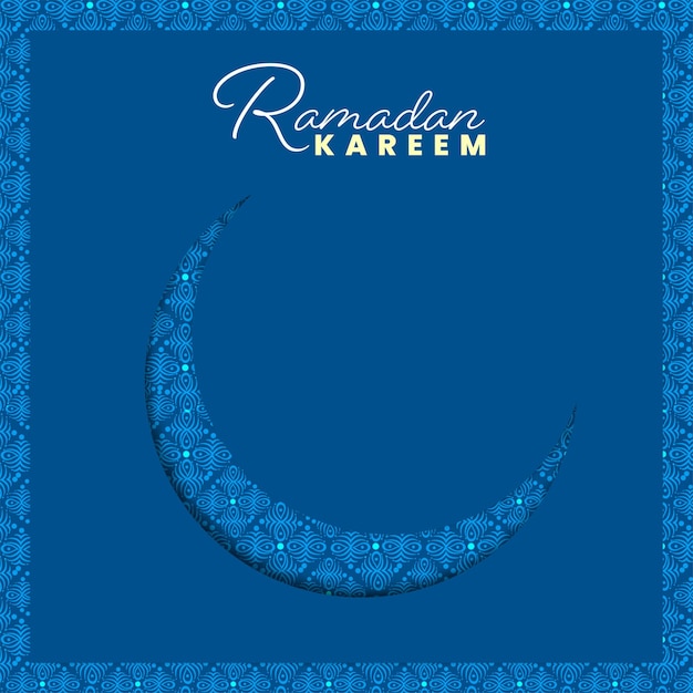 Vector ramadan kareem greeting card with paper crescent moon on blue background