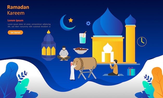 Ramadan kareem greeting flat design for web landing page