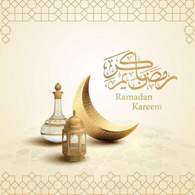 Ramadan kareem saluto islamico illustrazione sfondo disegno vettoriale con calligrafia araba