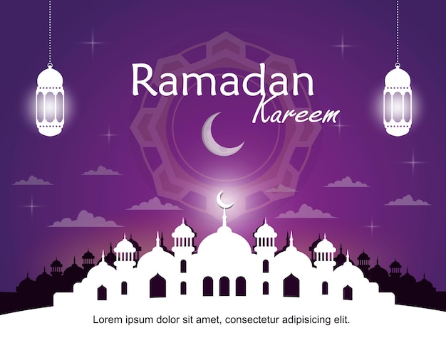 Saluto di ramadan kareem con il disegno dell'illustrazione di simbolo islamico calmo