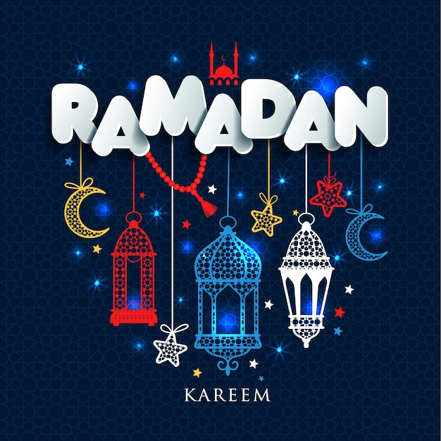 Ramadan Kareem greting illustration of Ramadan celebration.