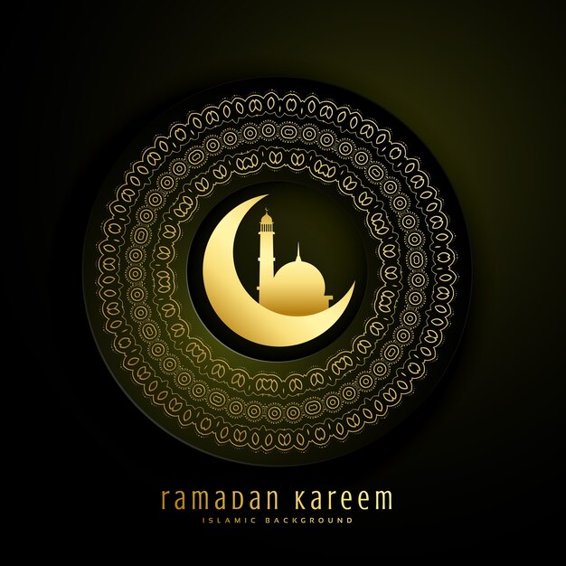 Ramadan kareem groet met maan moskee en mandala decoratie